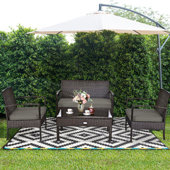 4 Piece Rattan Wicker Furniture Loveseat Sofa Set