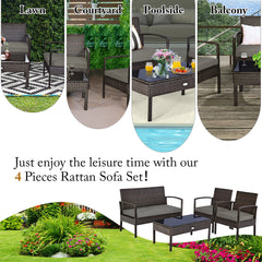 4 Piece Rattan Wicker Furniture Loveseat Sofa Set