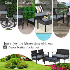 4 Piece Rattan Wicker Furniture Loveseat Sofa Set