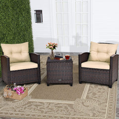 3 Piece Rattan Cushioned Chair Set with Table