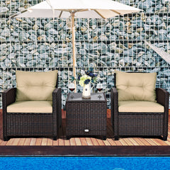 3 Piece Rattan Cushioned Chair Set with Table