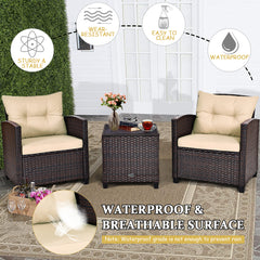 3 Piece Rattan Cushioned Chair Set with Table