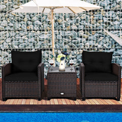 3 Piece Rattan Cushioned Chair Set with Table