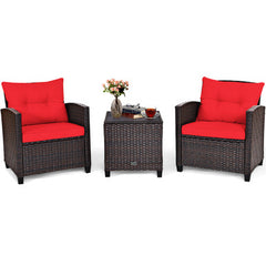 3 Piece Rattan Cushioned Chair Set with Table