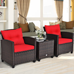 3 Piece Rattan Cushioned Chair Set with Table