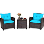 3 Piece Rattan Cushioned Chair Set with Table