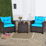 3 Piece Rattan Cushioned Chair Set with Table