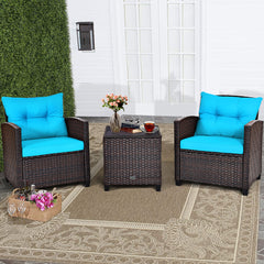 3 Piece Rattan Cushioned Chair Set with Table