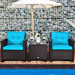 3 Piece Rattan Cushioned Chair Set with Table