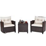 3 Piece Rattan Cushioned Chair Set with Table