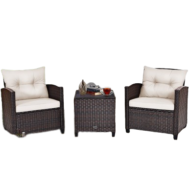  3 Piece Rattan Cushioned Chair Set with Table - Turquoise - Bonton