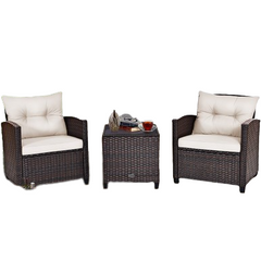 3 Piece Rattan Cushioned Chair Set with Table