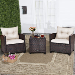 3 Piece Rattan Cushioned Chair Set with Table