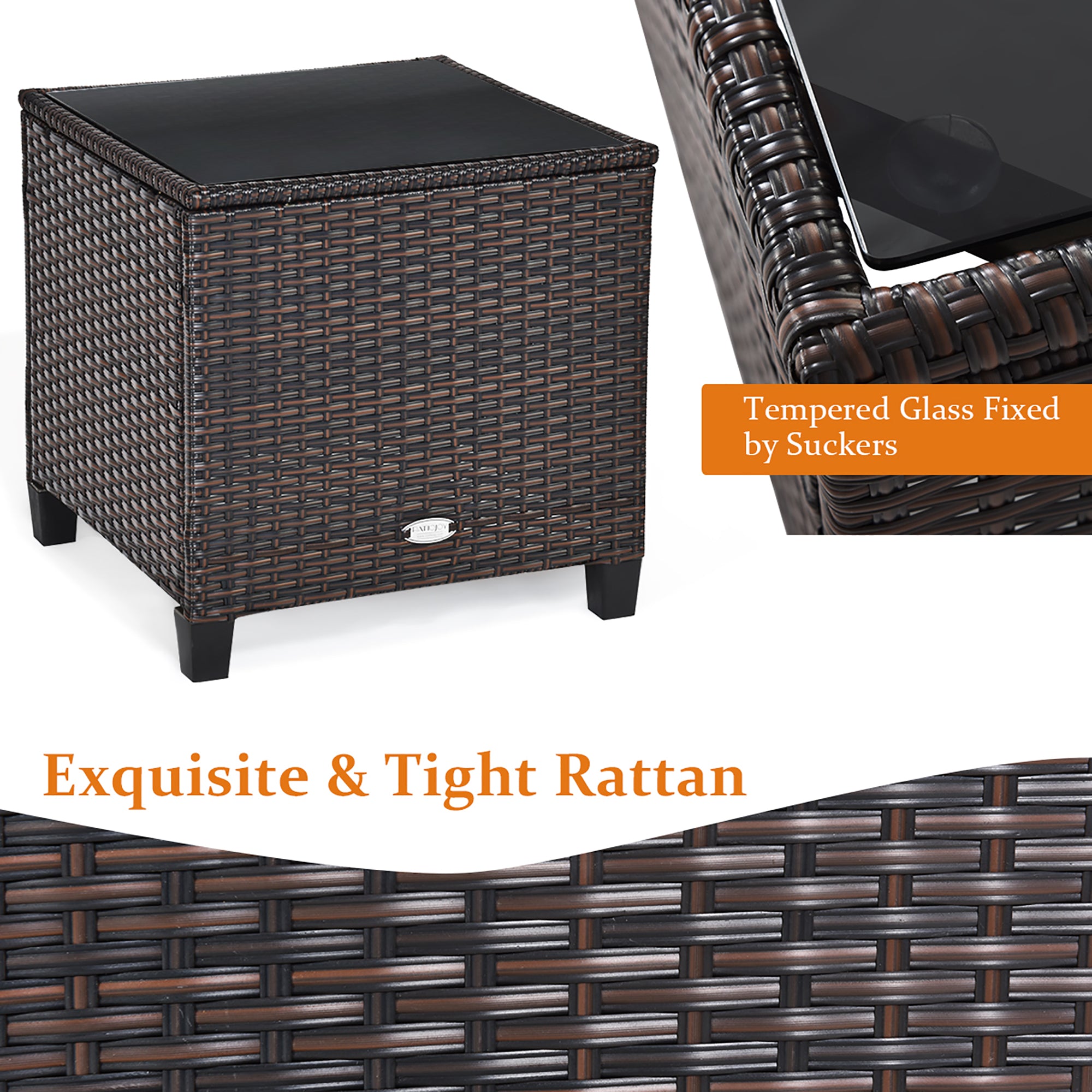  3 Piece Rattan Cushioned Chair Set with Table - Black - Bonton