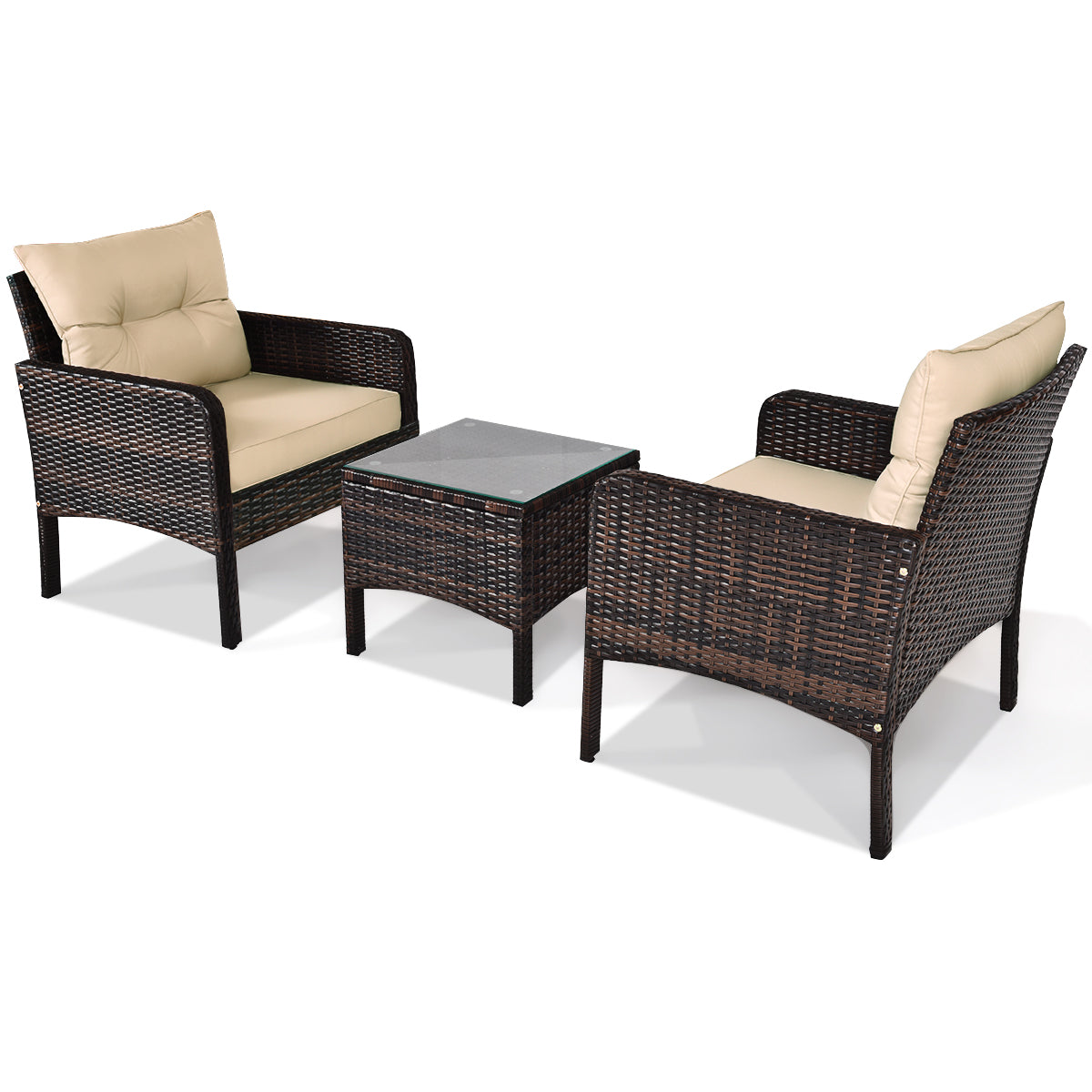  3 Piece Rattan Cushioned Chair Conversation Set - Red - Bonton