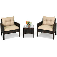 3 Piece Rattan Cushioned Chair Conversation Set