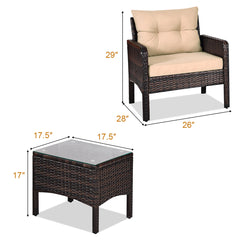 3 Piece Rattan Cushioned Chair Conversation Set