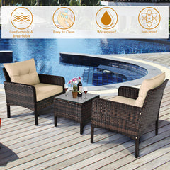 3 Piece Rattan Cushioned Chair Conversation Set