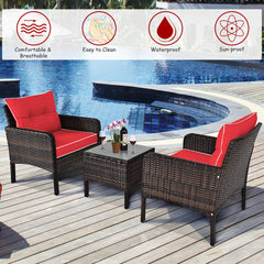 3 Piece Rattan Cushioned Chair Conversation Set