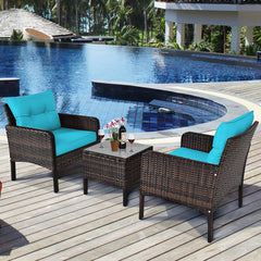 3 Piece Rattan Cushioned Chair Conversation Set