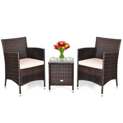 3 Piece PE Rattan Chair Set with Table