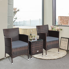 3 Piece PE Rattan Chair Set with Table