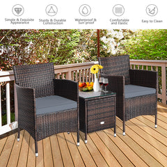 3 Piece PE Rattan Chair Set with Table