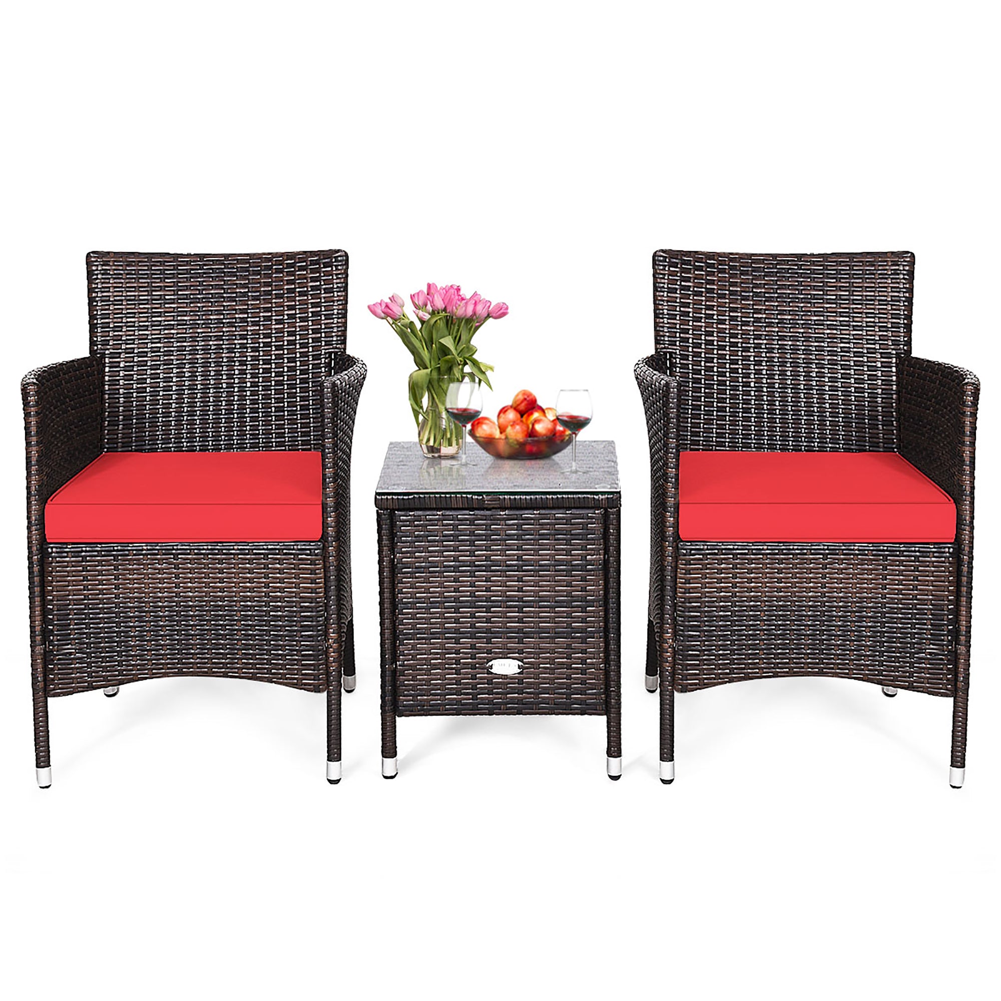  3 Piece PE Rattan Chair Set with Table - Navy - Bonton