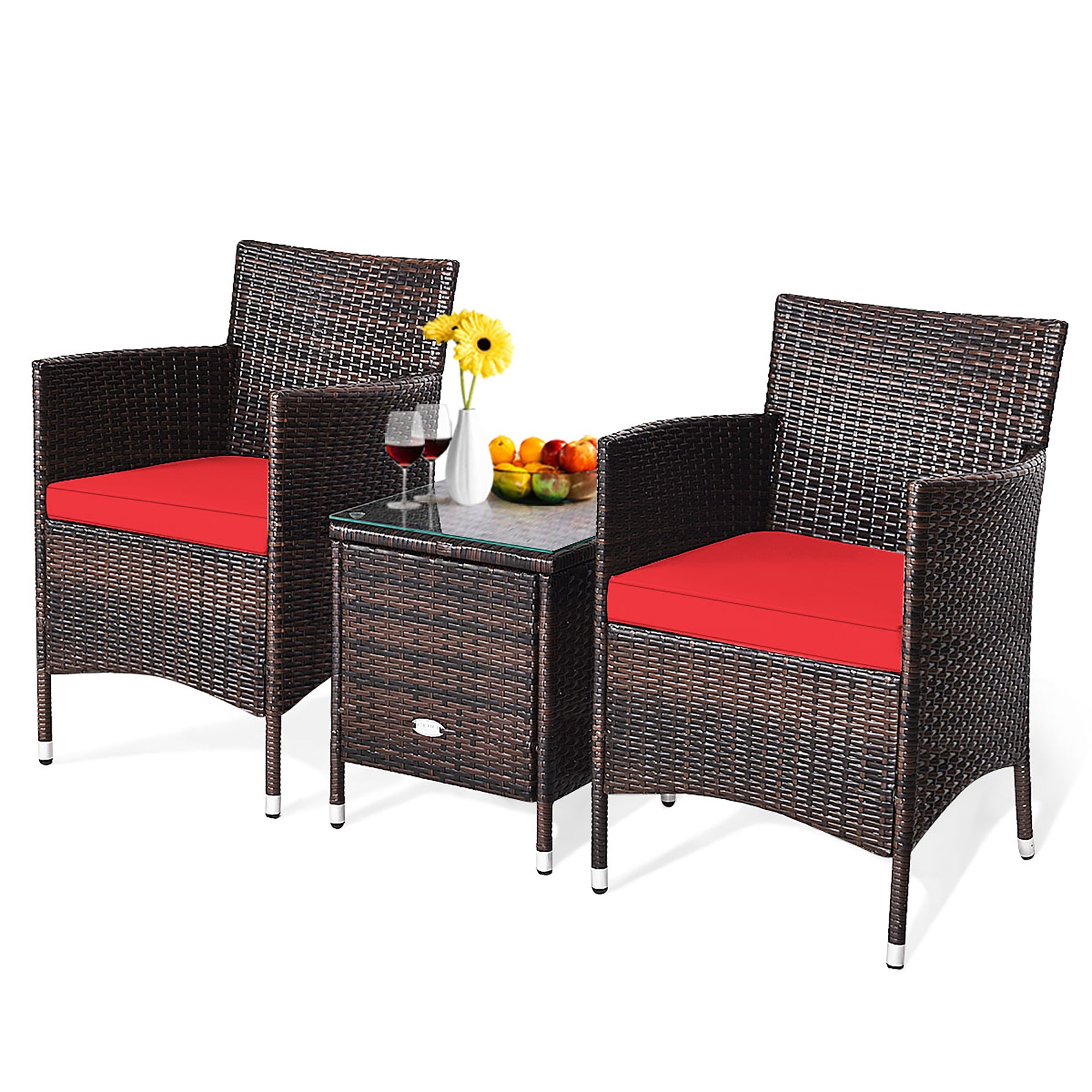  3 Piece PE Rattan Chair Set with Table - Navy - Bonton