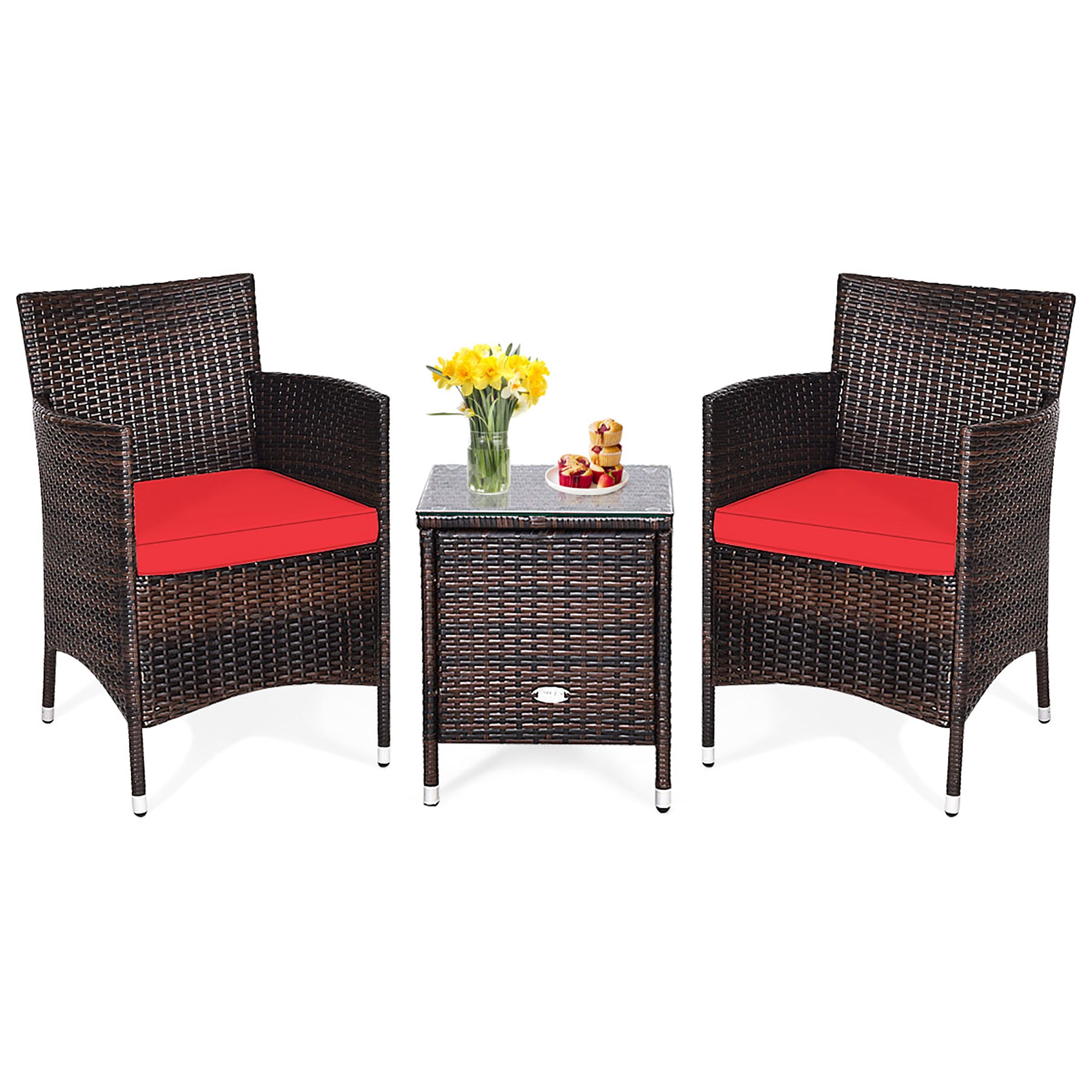  3 Piece PE Rattan Chair Set with Table - Gray - Bonton