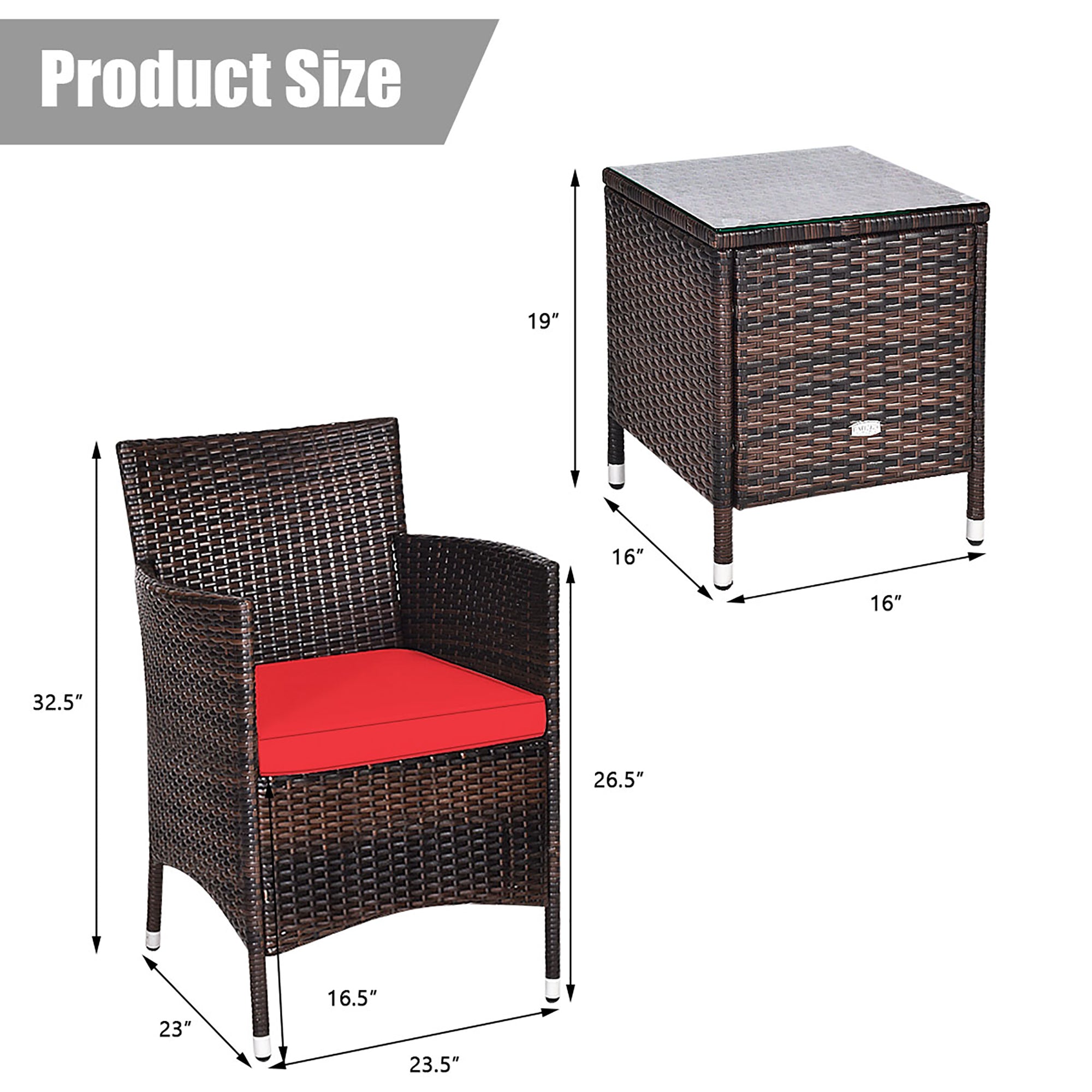  3 Piece PE Rattan Chair Set with Table - Gray - Bonton