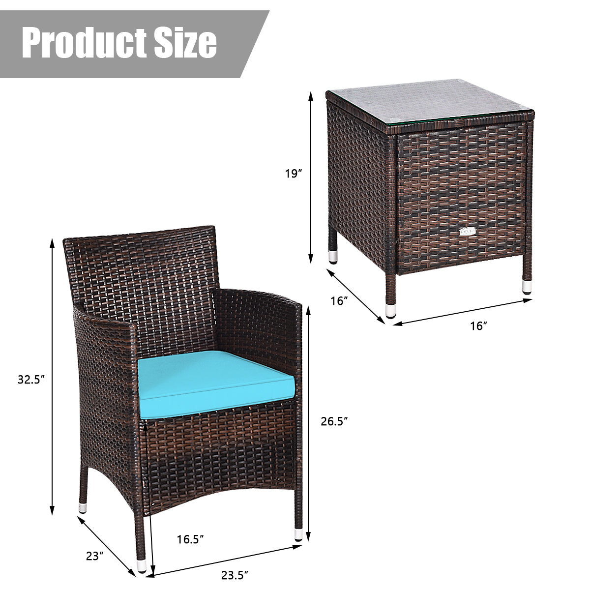  3 Piece PE Rattan Chair Set with Table - Gray - Bonton