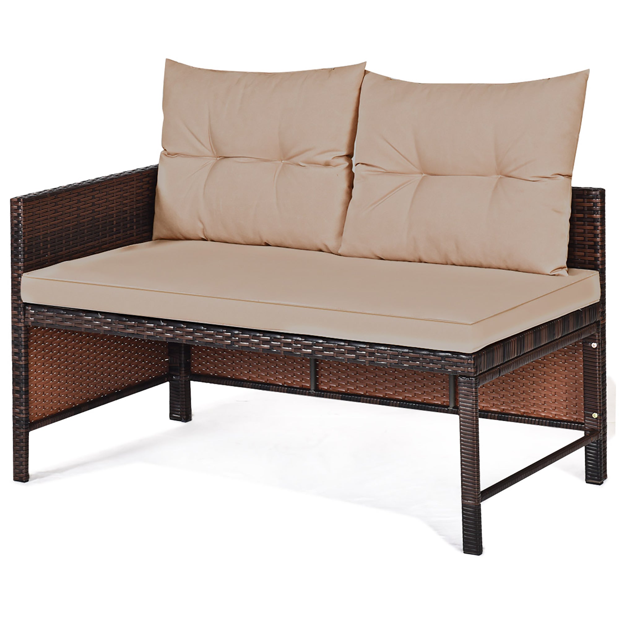  3 Piece Rattan Wicker Sofa Sectional Conversation Set - Brown - Bonton