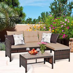 3 Piece Rattan Wicker Sofa Sectional Conversation Set