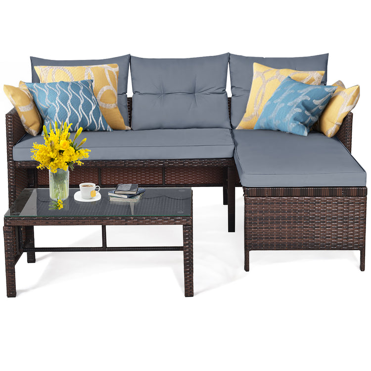 3 Piece Rattan Wicker Sofa Sectional Conversation Set