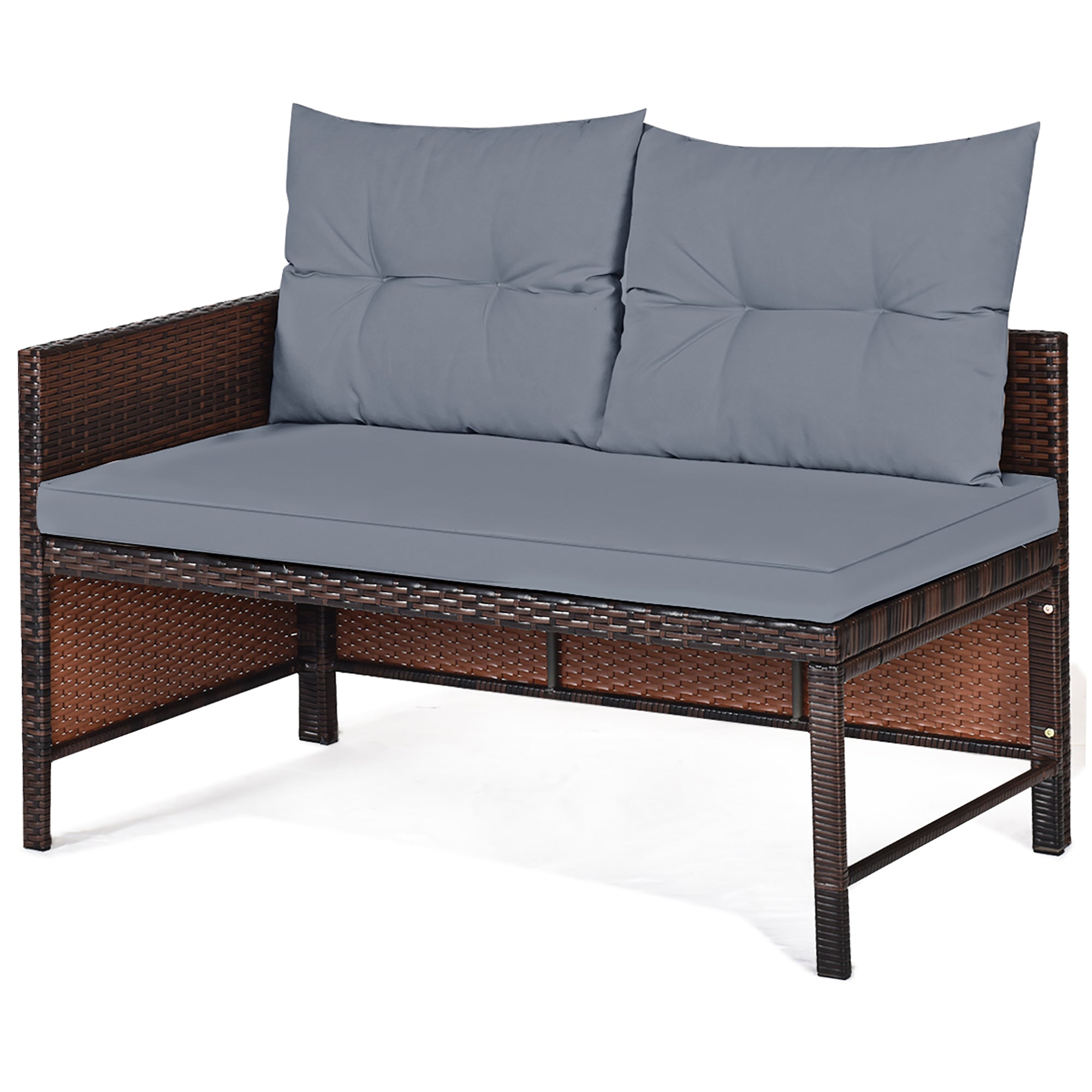  3 Piece Rattan Wicker Sofa Sectional Conversation Set - Brown - Bonton