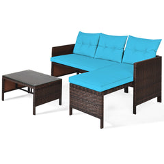 3 Piece Rattan Wicker Sofa Sectional Conversation Set