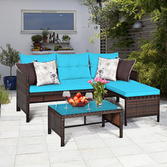 3 Piece Rattan Wicker Sofa Sectional Conversation Set