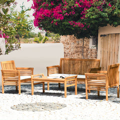 4 Piece Acacia Wood Sofa and Chair Set with Coffee Table