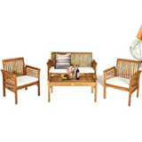 4 Piece Acacia Wood Sofa and Chair Set with Coffee Table