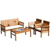 4 Piece Acacia Wood Sofa and Chair Set with Coffee Table