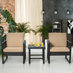 3 Piece Rattan & Metal Cushioned Chair Set Cushioned with Square Table