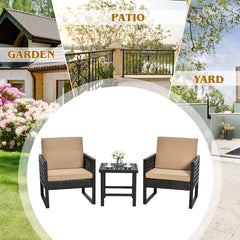 3 Piece Rattan & Metal Cushioned Chair Set Cushioned with Square Table