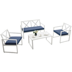 4 Piece White Metal Cushioned Furniture Set