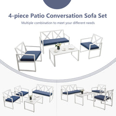 4 Piece White Metal Cushioned Furniture Set