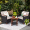 3 Piece Rattan Chair Set with Wooden Frame and Table