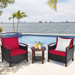 3 Piece Rattan Chair Set with Wooden Frame and Table