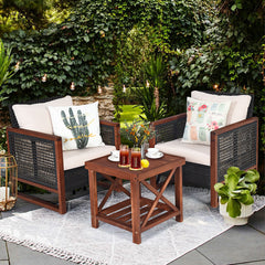 3 Piece Patio Wicker Solid Wood Furntiure Set