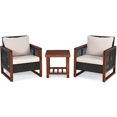 3 Piece Patio Wicker Solid Wood Furntiure Set