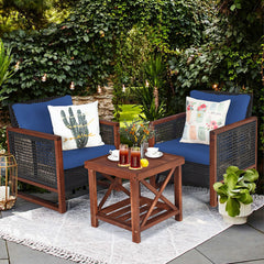 3 Piece Patio Wicker Solid Wood Furntiure Set